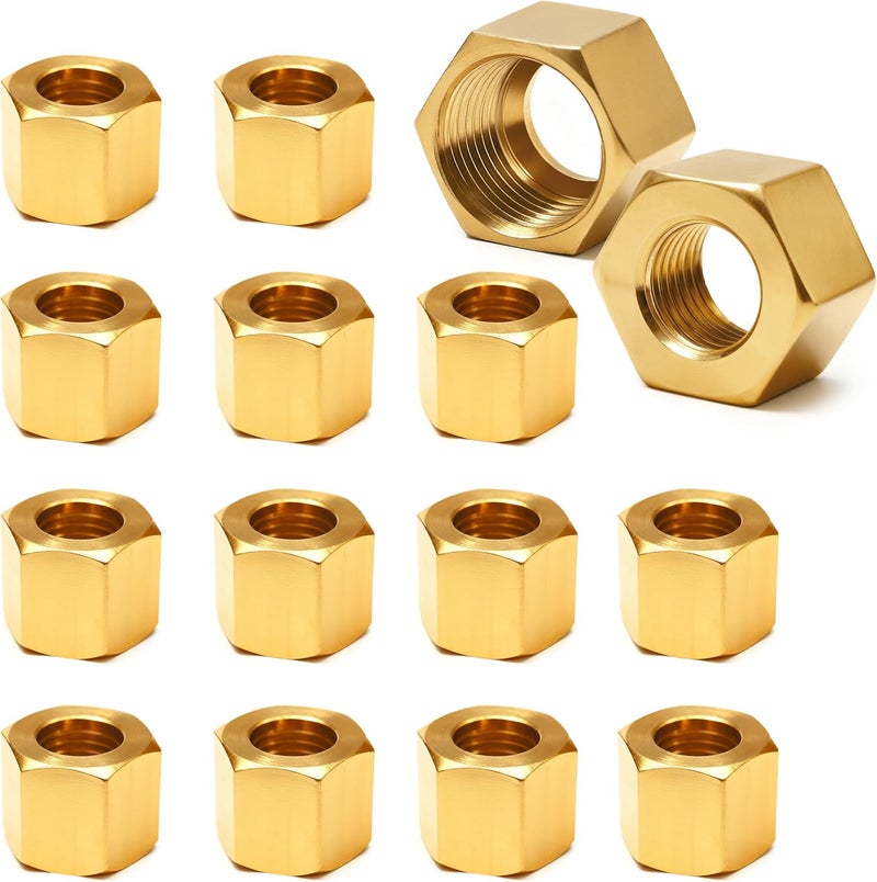 Siptenk 15PCS 3/8" Brass Compression Nuts, Brass Compression Fitting for Air Brake Lines, Water, Oil, Fuel Inert Gases Plumbing System - Image 1